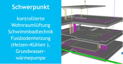 Schwerpunkt kontrollierte WohnraumlüftungSchwimmbadtechnik Fussbodenheizung (Heizen+Kühlen ),Grundwasser-wärmepumpe